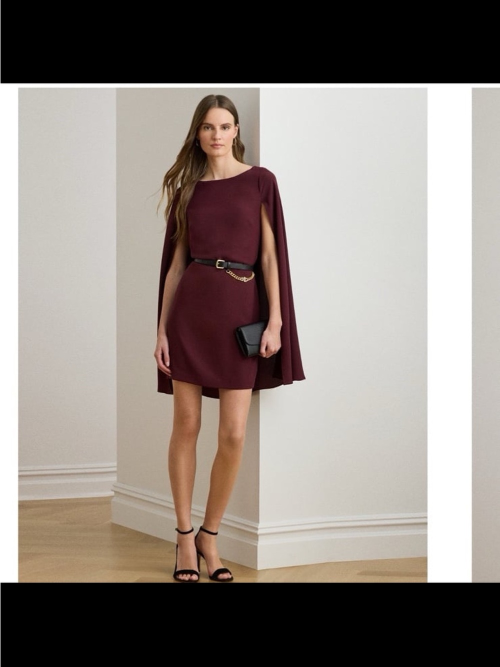 NWT Lauren Ralph Lauren women’s caped crew neck cocktail dress dark red size 14